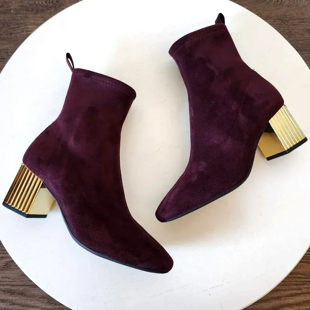 Michael Kors Porter Mid Bootie in Merlot Stretch Suede Sock Boot